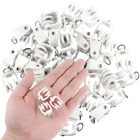 50 Piece Bulk Pack White Curtain Track Rollers Premium Quality Smooth As Butter Slick Glide Compatible With 11 mm Flexible Tracks in hand.