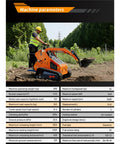 Righteous 23 Horsepower Mini Skid Steer Loader with 24 hp operating in field, showing bucket and tracks, compact design.