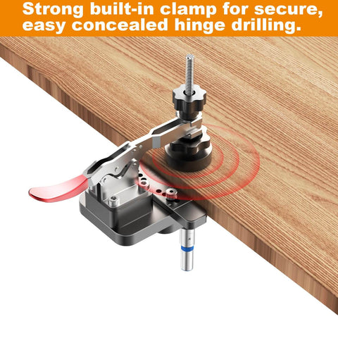 Concealed Hinge Jig With Quick Clamp, Includes 35mm And 26mm Drill Bits, Aluminum Cabinet Door Locator Tool in use