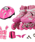 Adjustable Kids Inline Skates With Light Up Wheels Pink Size L 38-41 EU, protective gear set, helmet, pads
