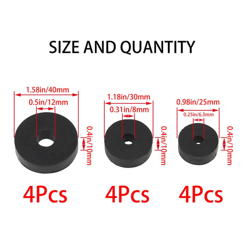 Image showing sizes of Heavy Duty Rubber Isolation Feet Pads 12 Pack Thick Anti Vibration Buffers with precise dimensions.