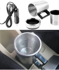 12V Car Electric Kettle Rock Solid Fast Heating Fits Standard Cup Holders Food Grade Stainless Steel in car cup holder.
