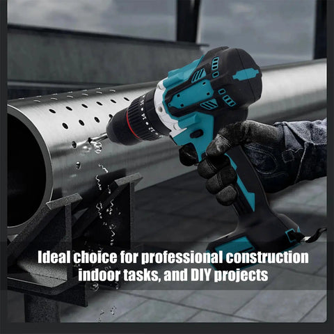 Tough As Nails 18V Cordless Drill And Impact Driver With Beast Mode Power drilling into metal pipe with precision.
