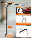 Double Head LED Desk Lamp With 24W Power, Big Reach Adjustable Arm Extends To 31.5 Inches, gooseneck with clamp base