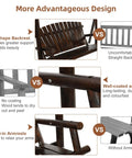 Comparative features of Wooden 2-Seat Porch Swing With A-Frame Stand, fan-shaped backrest, coated surface, and built-in armrests.