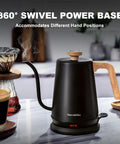 Gooseneck Electric Kettle With Built-In Thermometer, 1L Stainless Steel, 1000W Fast Boil, Auto Shut-Off, on swivel power base