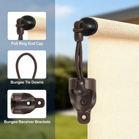 Heavy Duty Roller Shades End Cap Covers And Pull Ring Replacement Parts For Window Blinds, brown pull ring end cap with bungee tie down.