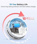 Photoelectric Smoke Detector With 10 Year Sealed Battery And Low Power Alert UL Certified For Home Bedroom 12 Pack showing internal battery and labeling.
