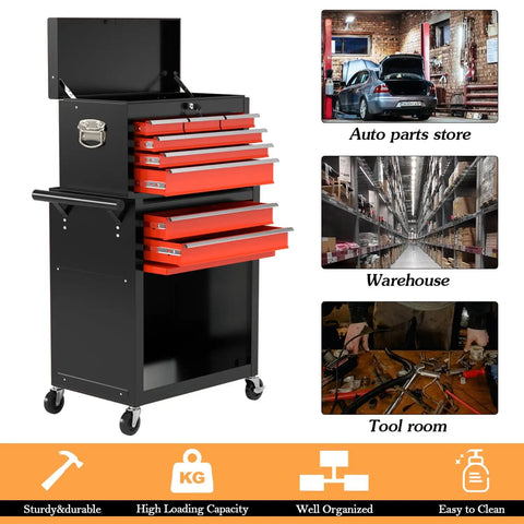 Beefy 8 Drawer Rolling Tool Chest With Lockable Cabinets And Wheels Heavy Duty Removable Toolbox Storage On Casters for Garage