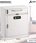 Secure Wall Mounted Mailbox Drop Box With Key Or Combo Lock Heavy Duty 16 Gauge Steel Ideal For After Hours Deposits Payments And Letter Drops Spacious Durable Postbox For Indoor Or Outdoor Use, dimensions shown in office setting