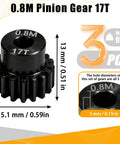 Three Pack Pinion Gear Sets In Zero Point Eight M Module With Seventeen Teeth And Five Millimeter Bore, Hardened Steel