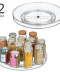 Slick Rotating Lazy Susan Turntable Spinner Fully Swiveling 11.5 Inch Clear Plastic Round Organizer with spices, 2 pack.