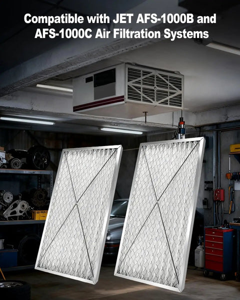 Tough As Nails Electrostatic Outer Air Filter Replacement For JET AFS 1000B And AFS 1000C Static Dust Capture Systems mounted in workshop.