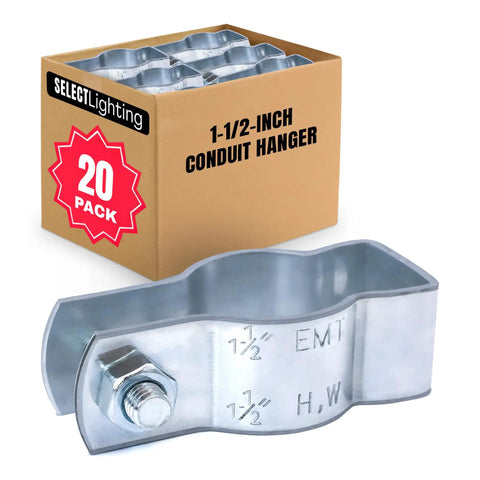 20 Pack Lighting Conduit Hangers For One And A Half Inch Galvanized Conduit Clamps With Carriage Bolts And Nuts Rigid Conduit Mounting Clips For Electrical Wiring Pre Assembled Durable Steel box and clamp