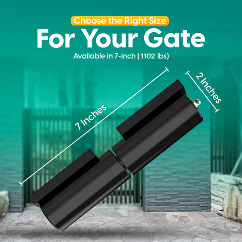 7 Inch Weld On Hinges For Metal showing dimensions of 7 inches length and 2 inches width, heavy duty black barrel hinge design.