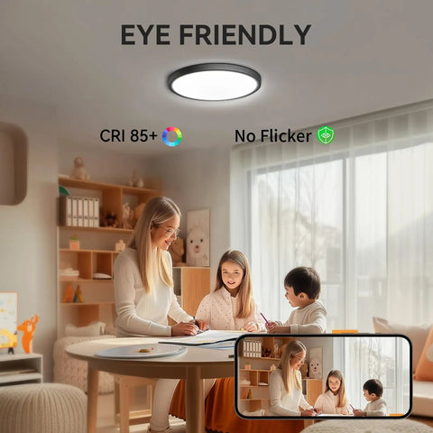 12 Inch Dimmable LED Flush Mount Ceiling Light With Easy App And Remote Control, children reading under eye-friendly light