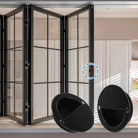 Round Hidden Concealed Door Pulls Flush Pocket Door Handles In Stainless Steel Matte Black 50mm for modern interior doors