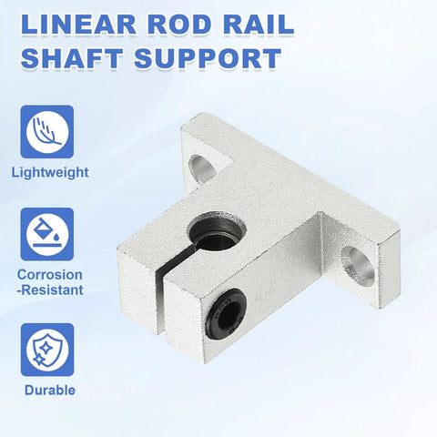 Front view of Aluminum 6mm ID Linear Rod Rail Mounting Bracket Set For Fast Smooth Motion In 3D Printers And Robotic Systems Shaft