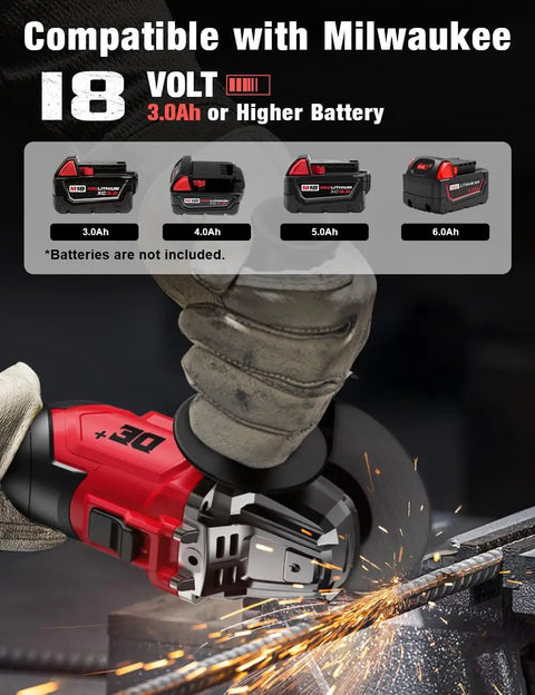Built Tough As Nails Cordless Angle Grinder Featuring A Brushless Motor And Ten Thousand Rpm Speed on steel with sparks flying.
