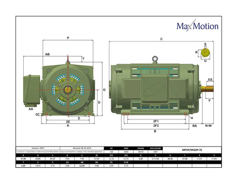 Rock Solid General Purpose Electric Motor 100HP 3600RPM 3Phase dimensions, cast iron frame diagram for pumps and fans.