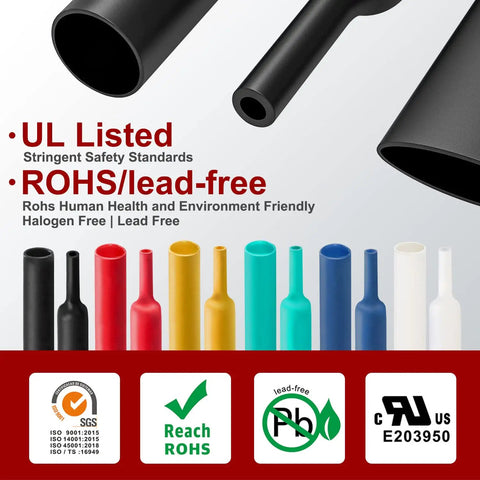 Heavy Duty 3 To 1 Ratio Heat Shrink Tubing 2.5 Inch Black Roll with colorful tubing in background for automotive wiring use.