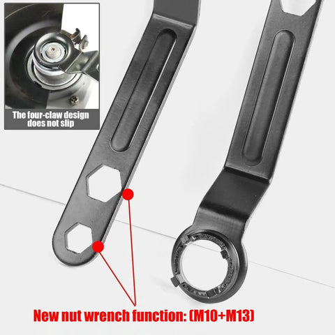 Heavy Duty Angle Grinder Wrench Tool Built Like A Tank With Thickened Four Claws, showing steel body and nut wrench function.