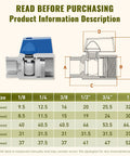 Size chart and diagram for Two Pack One Half Inch Mini Ball Valve Set In 304 Stainless Steel with NPT threads.