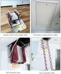 Hella Rugged Telescoping Pull Down Attic Stairs With Smooth Electric Loft Ladder, view of half unfolded state, titanium magnesium alloy.