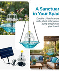 Powered Cascade Bird Bath Fountain Hanging Water Feature For Outdoors Garden Patio Backyard Blue Eco Friendly Decor No Batteries Needed Easy Setup Outdoor shown installed in a patio setting.