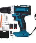 Tough As Nails Cordless Drill Set Featuring Dual Speed Control And Forward Reverse Switch Powered By Powerful Battery, 20V tool with accessories.