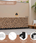 Heavy Duty 8Ft Outdoor Firewood Rack For Backyard Storage, Large Capacity Log Stacking Stand next to patio bench.
