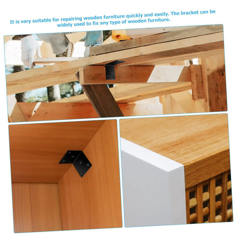 Built Tough Iron Corner Brackets For Cabinet Repair With Included Screws For Quick Diy Fixes No Sweat Power Drill Install For Shelves And Tables Slick Black Heavy Duty L Bracket Shelf Support Hardware Pack on wooden furniture.
