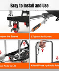 Step-by-step guide for Top Shelf Hydraulic Lift Table Cart Rated For 330 Pound Loads Double Scissor Workbench adjustable height setup.