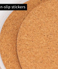 Close-up of cork pads from the Diamond Art Coaster Set With Holder For DIY Craft Lovers, 8 Teal Marble Coasters With Cork Pads.