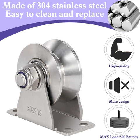 Tough As Nails V Groove Wheel Pulley Block Machined From 304 Stainless Steel, featuring duplex bearings and mount for DIY gyms.
