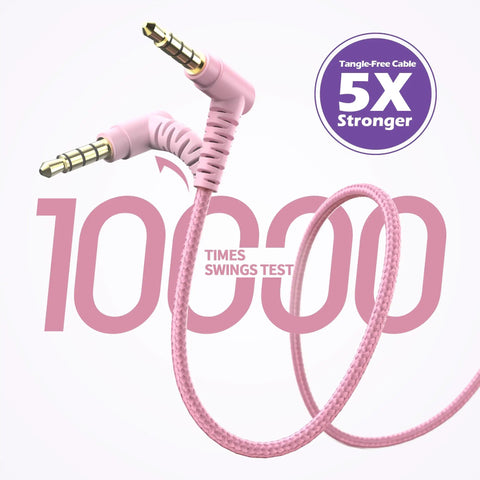 Tangle-free pink cable for On Ear Kids Headphones With Microphone, Wired, 93dB Volume Limited, Foldable Lightweight Headphones