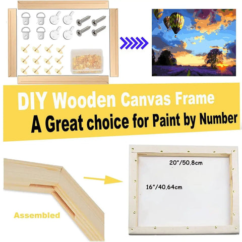 Two Pack 16 By 20 DIY Wood Canvas Stretcher Bars Set For Stretched Canvas Frames with assembly hardware shown