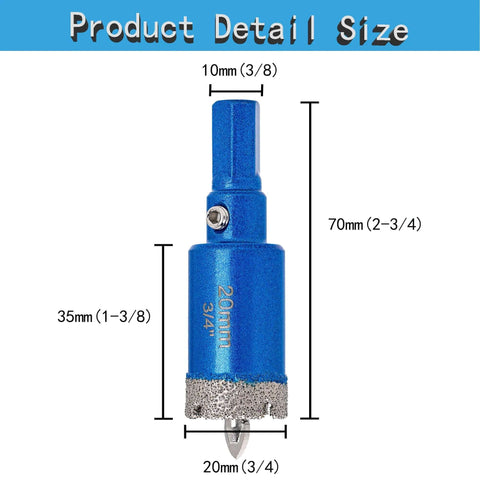 ChilternCasa 3/4-inch diamond core drill bit, blue vacuum-brazed hole saw with triangular pilot shank; pack of 2