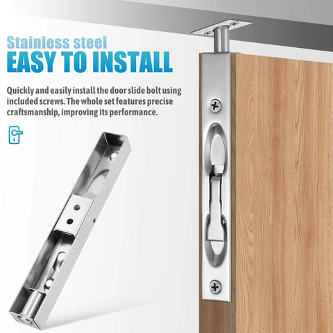 Two Sets Stainless Steel Flush Bolt For Double Doors Hidden Slide Bolt Latch Security Lock With Vertical Installation Easy To Install
