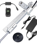 Slick 24 Volt DC Reciprocating Linear Actuator With Remote Speed Controller and Hella Adjustable Stroke Range components including motor, remote, and power supply.