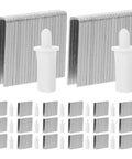 No Sweat Heavy Duty 30 Piece Shutter Tilt Rod Pins And Wooden Blind Hardware Repair Kit With Stainless Steel Fasteners For Interior Window Treatment White showing stainless steel pins and white fasteners.