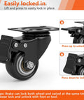 2 Inch Heavy Duty PU Caster Wheels Set of 4 With 2 Swivel Casters With Brakes and 2 Fixed Non-Marking Plate Casters for Furniture