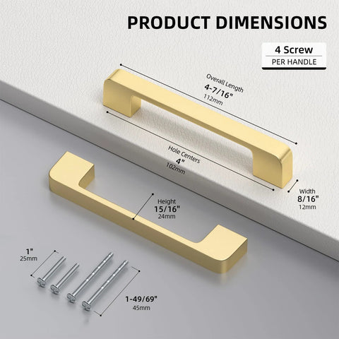 10 Pack 4 Inch Brushed Gold Cabinet Pulls Made From Solid Zinc Alloy For Kitchen Cabinets And Dresser Drawers Brushed Brass Hardware