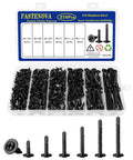 Heavy Duty 410 Stainless Steel Sheet Metal Screw Assortment Kit Dang Tough Self Drilling Fasteners For Sheet Metal Modified Truss Head Black Finish, 210 pcs kit with six varied lengths.