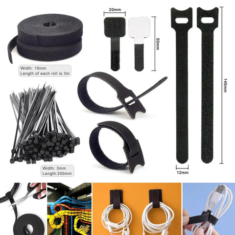 Cable Management Kit 163 Piece Bundle With Wire Organizer Sleeves, Cord Clips, Zip Tie Mounts, and Reusable Straps in View