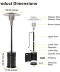 47000 BTU Outdoor Patio Heater With Round Table Design And Wheels Propane Gas Standing Heater dimensions diagram