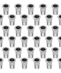 Stainless Steel Rivet Nuts Kit with 120 pieces flat head knurled threaded inserts arranged in rows
