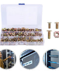 120 Piece M5 Cage Nut Screw Kit For Server Rack Rails With Anti Rotation Floating Threaded Inserts in a clear storage case.
