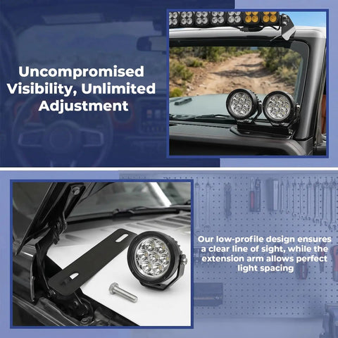 Two Pack Ditch Light Bracket Extensions For Trucks SUVs UTVs And ATVs Easy Bolt On Mounting Kit Black Compatible With Most Ditch Light Brackets No Drilling Quick Install Off Road Ready