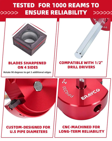 One And One Quarter Inch PVC Pipe Reamer Tool For Cleaning Fittings And Removing Cement, CNC-machined, 1/2" drill compatibility